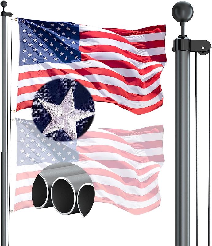 Photo 1 of FFILY Flag Pole for Outside In Ground - 25 FT 13 Gague Extra Thick Aluminum Flagpole Kit with Embroidered Stars 3x5 American Flag - Outdoor Flag Poles Flag for Yard, Residential or Commercial
