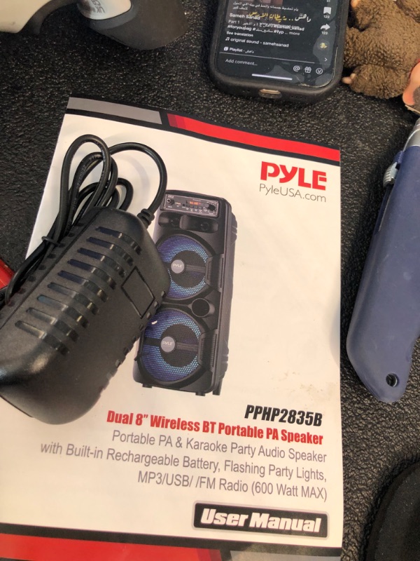 Photo 3 of Pyle Portable Bluetooth PA Speaker System - 600W Rechargeable Outdoor Bluetooth Speaker Portable PA System w/ Dual 8” Subwoofer 1” Tweeter, Microphone In, Party Lights, USB, Radio, Remote - PPHP2835B