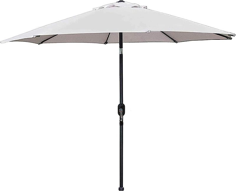 Photo 1 of Blissun 9' Outdoor Aluminum Patio Umbrella, Striped Patio Umbrella, Market Striped Umbrella with Push Button Tilt and Crank (Grey)
