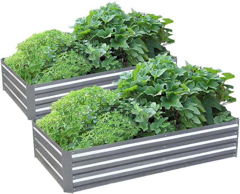 Photo 1 of ***Missing Parts*** Galvanized Steel Raised Garden Bed Kit Extra Height Elevated Planter Box Steel Large Vegetable Flower Bed Kit (3 x 6 x 1 Ft, Zin-2 Pack)
