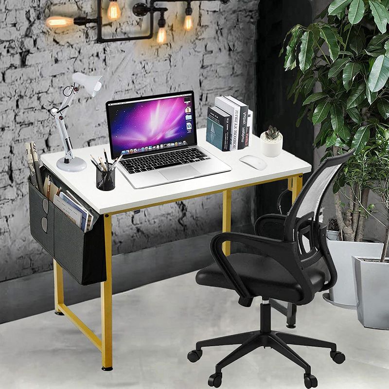 Photo 1 of DLisiting Small White Computer Desk - Modern Simple Home Office Writing Table for Bedroom Student Teens Study Small Spaces Work, PC Laptop 31 inch Mini Vanity Desks, Mesa de computadora White Gold
