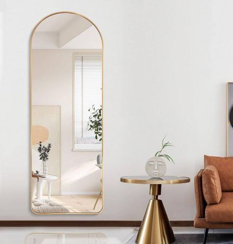 Photo 1 of 21 in. W x 64 in. H Arched Gold Aluminum Alloy Framed Rounded Full Length Mirror Standing Floor Mirror