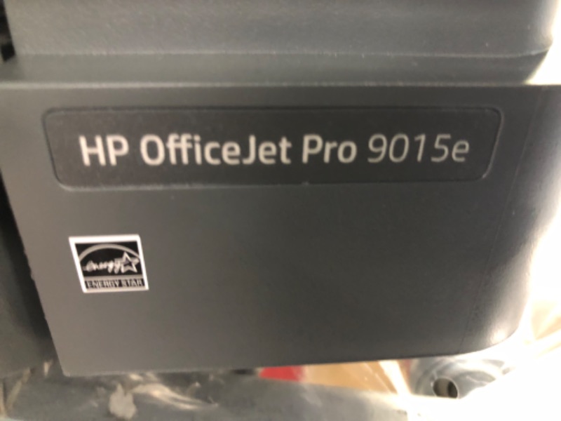 Photo 2 of HP OfficeJet Pro 9015e Wireless Color All-in-One Printer with bonus 6 months Instant ink with HP+ (1G5L3A),Gray
missing charger cord, unable to test