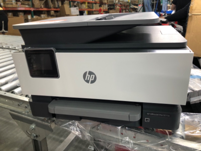 Photo 5 of HP OfficeJet Pro 9015e Wireless Color All-in-One Printer with bonus 6 months Instant ink with HP+ (1G5L3A),Gray
missing charger cord, unable to test