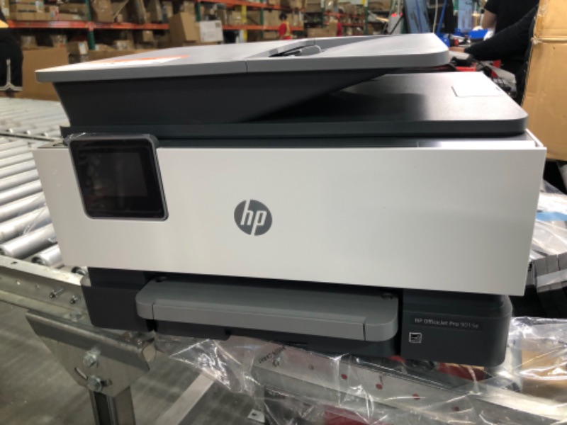 Photo 1 of HP OfficeJet Pro 9015e Wireless Color All-in-One Printer with bonus 6 months Instant ink with HP+ (1G5L3A),Gray
missing charger cord, unable to test