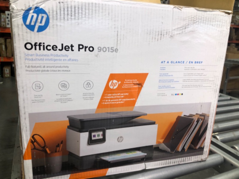 Photo 1 of HP OfficeJet Pro 9015e Wireless Color All-in-One Printer with bonus 6 months Instant ink with HP+ (1G5L3A),Gray
missing charger cord, unable to test