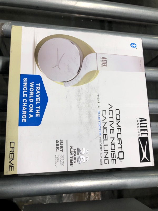 Photo 1 of Altec Lansing Comfort Q+ Bluetooth Headphones, Active Noise Cancellation, Comfortable, Quite, Noise Cancelling Headphone, Up to 26 Hours of Playtime, 30 Ft. Wireless Range, White/Cream