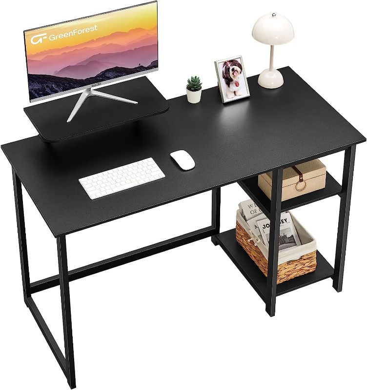 Photo 1 of GreenForest Computer Desk with Monitor Stand and Reversible Storage Shelves,39 inch Small Home Office Writing Study Desk for Small Spaces,Black