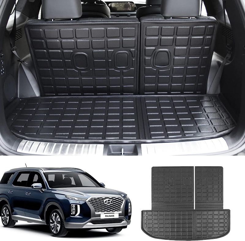 Photo 1 of  Fit 2020-2023 Hyundai Palisade Cargo Liner Backrest Mat TPE Behind 3rd Row Seat Back Seat Protector for 2020 2021 2022 2023 Hyundai Palisade Accessories (Trunk Mat with Backrest Mat)
