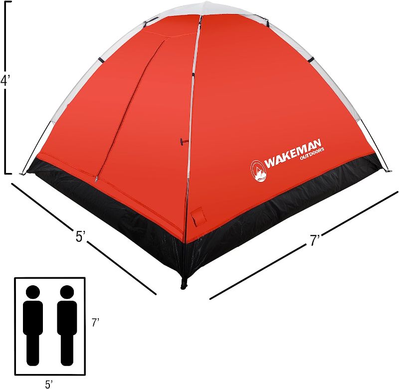 Photo 1 of 2-Person Tent - Water-Resistant Dome Tent with Removable Rain Fly and Carry Bag for Camping, Backpacking, Hiking, and Festivals by Wakeman (Red)
