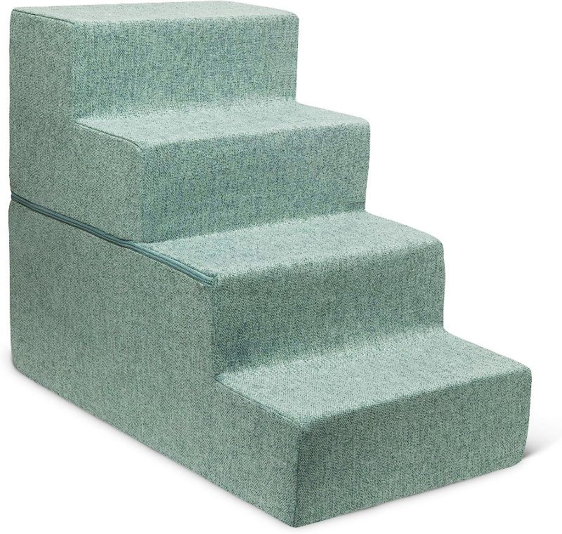 Photo 1 of Best Pet Supplies Foam Pet Steps for Small Dogs and Cats, Portable Ramp Stairs for Couch, Sofa, and High Bed Climbing, Non-Slip Balanced Indoor Step Support, Paw Safe - Pale Teal, 4-Step (H: 18") Pale Teal 4-Step (H: 18")