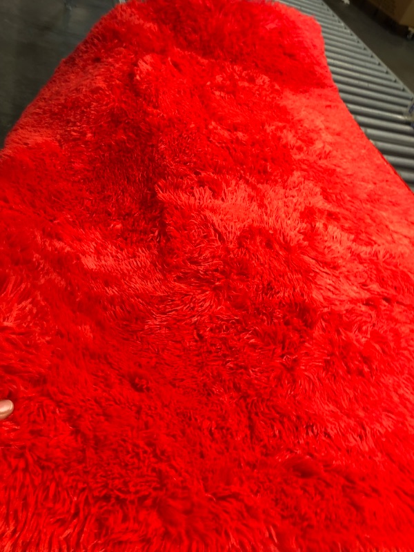 Photo 6 of  Red Rug 3x5 Feet - Fluffy Red Area Rugs for Bedroom Shaggy 3' X 5' Living Room Rug Soft Rugs for Kids Room Non-Slip Nursery Office Dorm Washable Carpets Home Decor
