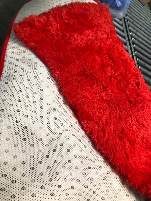 Photo 4 of  Red Rug 3x5 Feet - Fluffy Red Area Rugs for Bedroom Shaggy 3' X 5' Living Room Rug Soft Rugs for Kids Room Non-Slip Nursery Office Dorm Washable Carpets Home Decor
