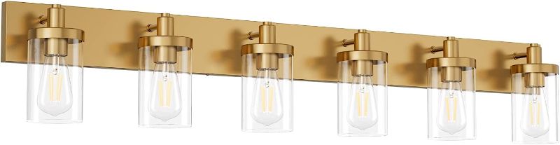 Photo 1 of Aipsun Gold Bathroom Vanity Light Farmhouse Vanity Lighting Fixtures 6 Light 48in Bathroom Light Fixtures with Clear Glass Shade(Exclude Bulb) Gold 6-Light