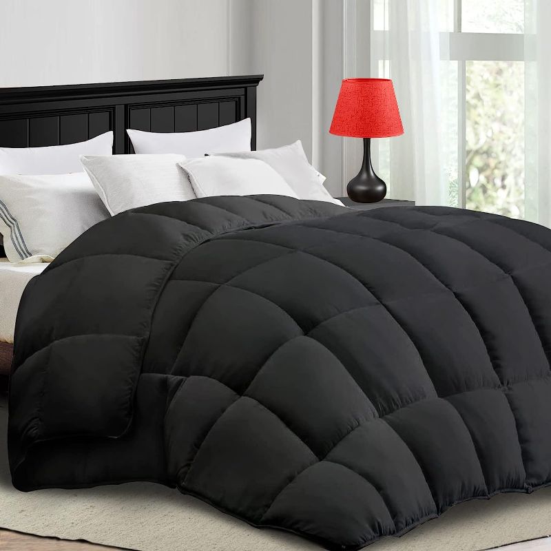 Photo 1 of  All Season Queen Comforter Cooling Down Alternative Quilted Duvet Insert with Corner Tabs,Winter Warm Hotel Comforter,Machine Washable-88 x 88 Inches,Black
