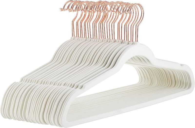 Photo 1 of Amazon Basics Slim, Velvet, Non-Slip Suit Clothes Hangers, Ivory/Rose Gold - Pack of 30
