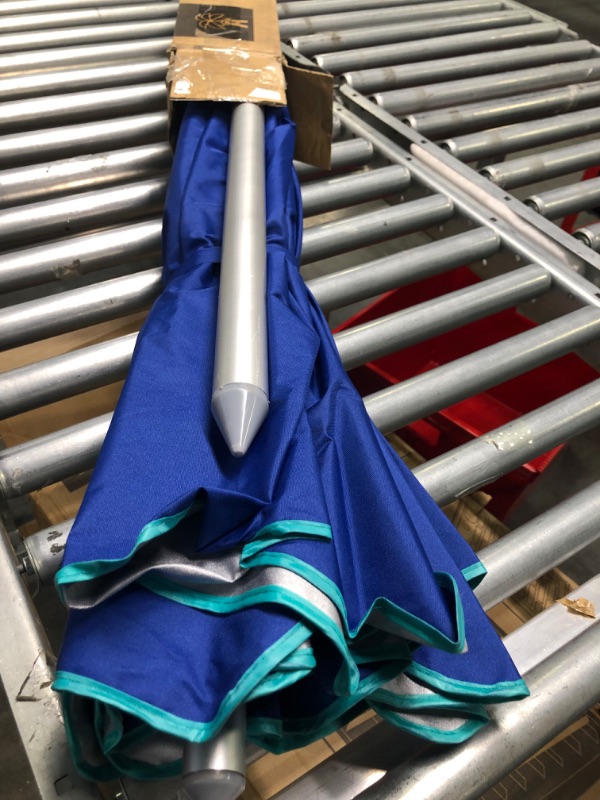 Photo 4 of 7.2' Beach Umbrella with Sand Anchor, Outdoor Portable Beach Umbrella for Sand with Tilt Pole, Carry Bag, Air Vent, Green Stripes
