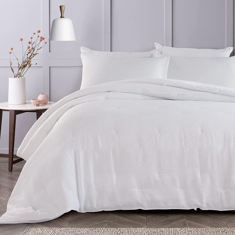 Photo 1 of 
HOMBYS 3 Piece Seersucker Oversized King Comforter Set 120x128, Breathable White Soft Comforter Set, Lightweight Bedding Comforter Sets with Comforter