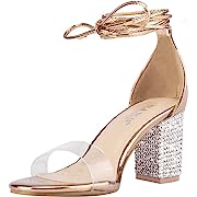 Photo 1 of LALA IKAI Women's Heels Sandals with Rhinestone Strappy Open Toe Clear Block Mid Heels Party Pumps…
$43.99