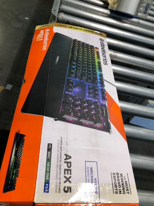Photo 1 of SteelSeries Apex 5 Hybrid Mechanical Gaming Keyboard – Per-Key RGB Illumination – Aircraft Grade Aluminum Alloy Frame – OLED Smart Display (Hybrid Blue Switch) Hybrid Blue – Tactile & Clicky Apex 5