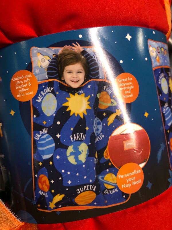 Photo 2 of Funhouse Explore Planets & Outer Space Kids Nap-Mat Set – Includes Pillow And Fleece Blanket – Great For Boys Napping during Daycare Or Preschool - Fits Toddlers, Blue Explore Outer Space