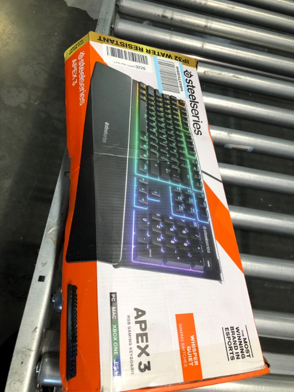 Photo 3 of SteelSeries Apex 3 RGB Gaming Keyboard – 10-Zone RGB Illumination – IP32 Water Resistant – Premium Magnetic Wrist Rest (Whisper Quiet Gaming Switch)