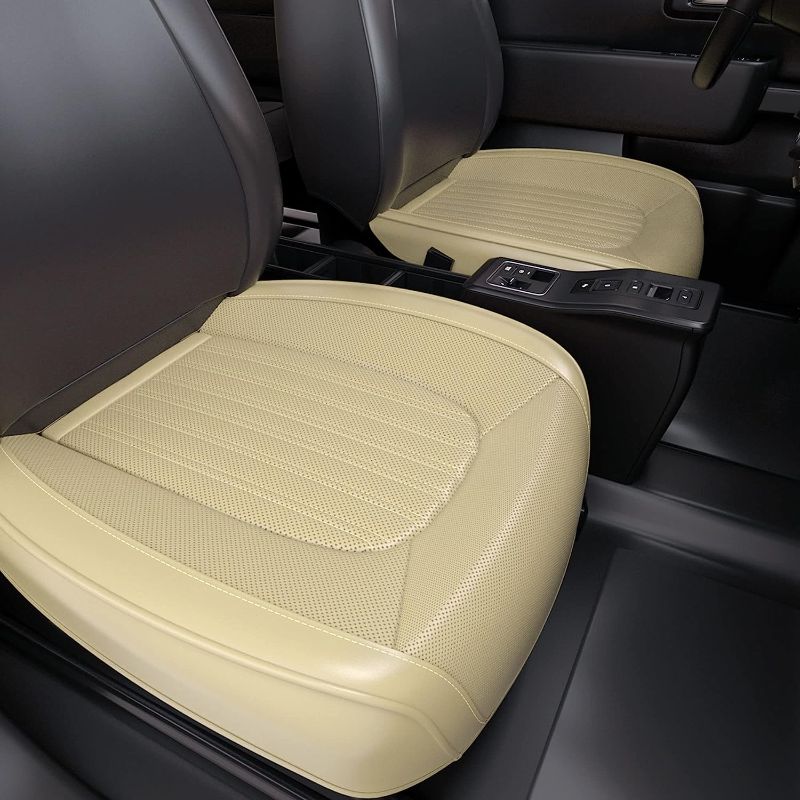 Photo 1 of FEELON 2 Pieces ZC Car Seat Covers Front Bottom Seat Cushion Covers, Waterproof Nappa Leather, Anti-Slip and Wrap Around The Bottom, Universal Auto Interior Fit for Sedans SUV Pick-up Truck, Beige