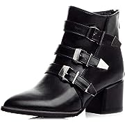 Photo 1 of MIOKE Women's Pointed Toe Chelsea Ankle Boots Buckle Strappy Block Heel Zipper Bootie Western…