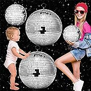 Photo 1 of 2 Pack Large Disco Ball Silver Hanging Mirror Disco Ball Reflective Mirror Disco Ball Ornament for Party Holiday Wedding Dance Music Festivals Decor Club Stage Props DJ Decoration (6 Inch, 8 Inch)