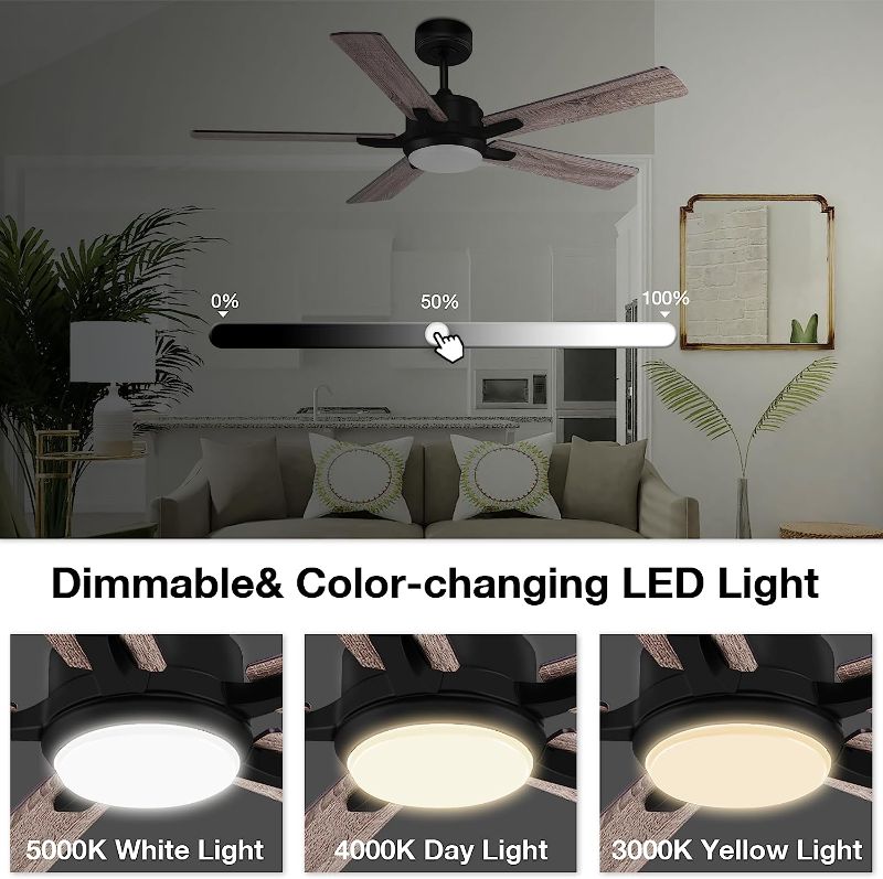 Photo 1 of 52" Smart Ceiling Fans with Lights Remote,Quiet DC Motor,Outdoor Indoor Modern Farmhouse Lighting Ceiling Fan,Dimmable,6-Speed,WIFI Alexa,APP workable,Matte Black for Bedroom,Living Room,Patio,Porch
