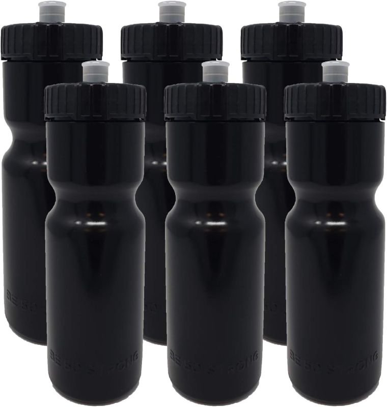 Photo 1 of 50 Strong Sports Squeeze Water Bottle Bulk Pack -6 Bottles - 22 oz BPA Free Easy Open Push/Pull Cap - Made in USA (Black)