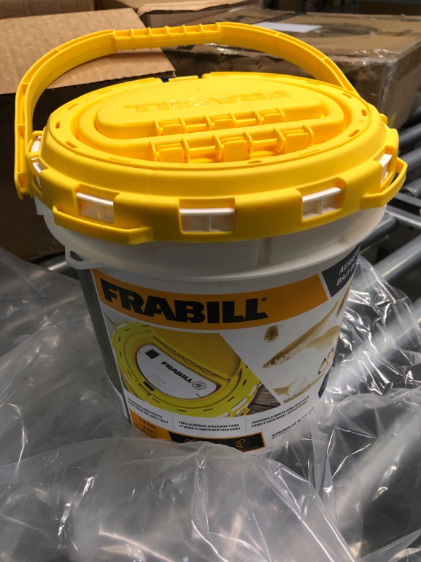 Photo 3 of Frabill 4825 Insulated Bait Bucket with Built in Aerator , White and Yellow, 1.3 Gallons