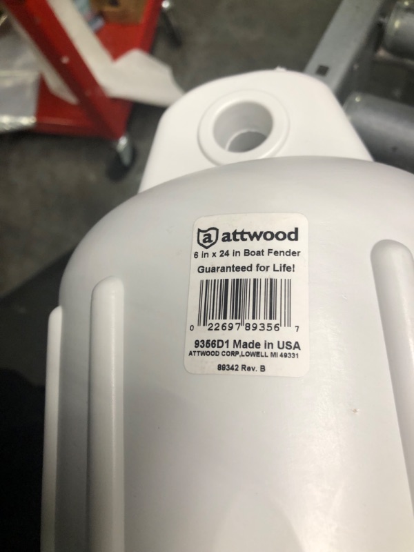 Photo 3 of Attwood 9356D1 Softside Oval Boat Fender with Thick-Wall Reinforced Eye Ends White 6" Dia.
