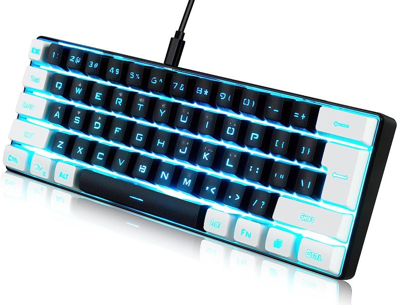 Photo 1 of abucow Gaming Keyboard Minimalist Portable Wired Ultra-Compact Mini Imitation 61 Keys RGB Backlit Keyboard (Black-White)