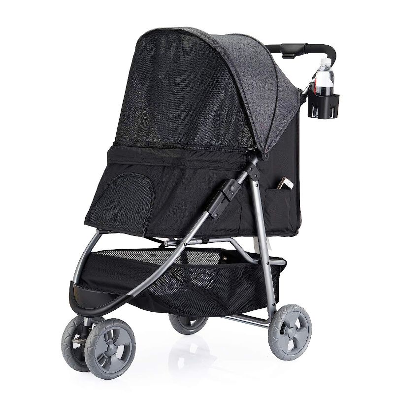 Photo 1 of 3 Wheel Pet Strollers for Small Medium Dogs & Cats,Jogging Stroller Hiking Stroller Travel Folding Doggy Carrier Strolling Cart,Waterproof Puppy Stroller