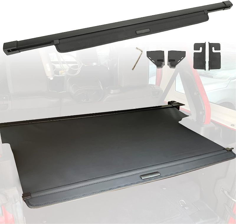 Photo 1 of Black Cargo Cover Compatible with Jeep Wrangler JL JLU 4 Door 2018 2019 2020 2021 2022 Rear Trunk Retractable Luggage Security Cover Anti-Theft Protector