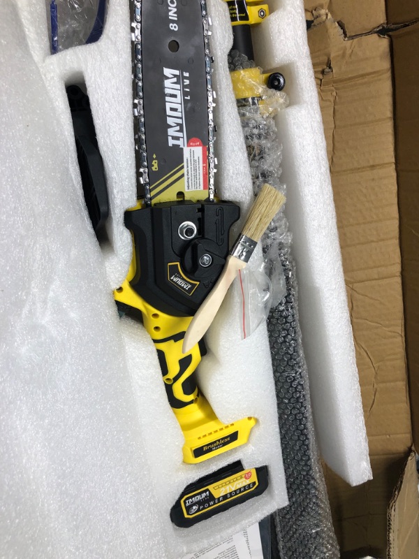 Photo 4 of 2-in-1 Brushless Pole Saw & Mini Chainsaw, IMOUMLIVE 8" Cutting Cordless Power Pole Saw, 15.2-Foot MAX, 21V 3.0Ah Li-ion Battery, 7.9 LB Lightweight, Multi-Angle Chainsaw for Wood Cutting, Trimming 8 inches