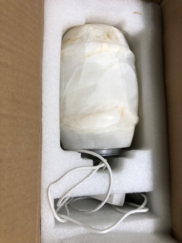 Photo 1 of Artsolute Handcrafted Solid Calcite Table Lamp, Stone Lamp with One-of-a-Kind Crystal Pattern, Tri-Color Dimmable Touch Control Bedside Lamp, Unique Lamp for Living Room Bedroom, Barrel Colors