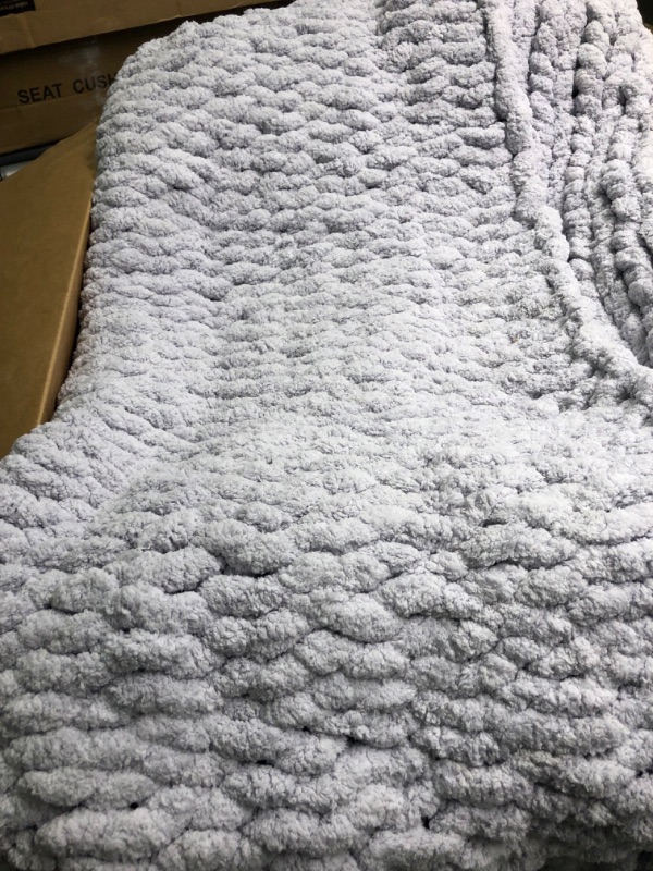 Photo 3 of Bigacogo Chunky Knit Blanket Throw 51"x63", 100% Hand Knitted Chenille Throw Blanket, Big Soft Thick Yarn Cable Knit Blanket, Large Rope Knot Crochet Throw Blankets for Couch Bed Sofa (Light Grey)