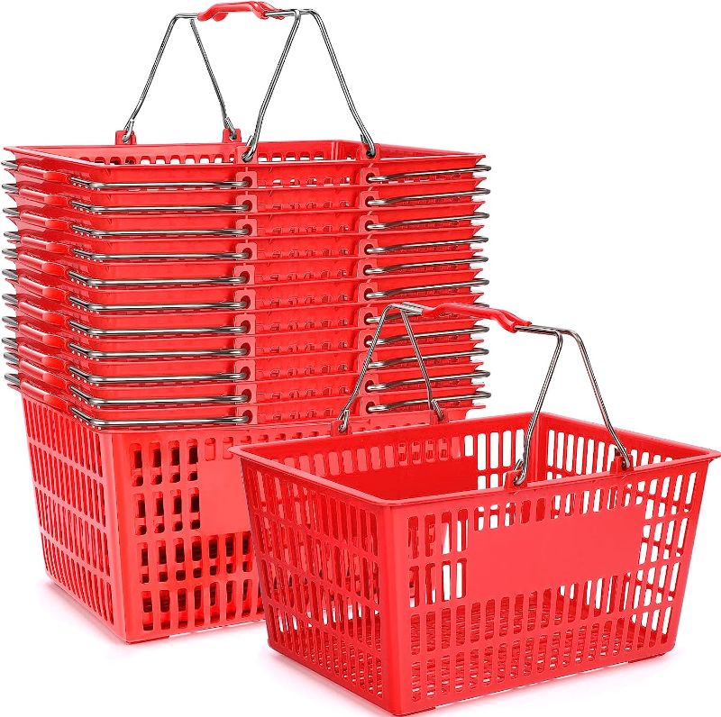 Photo 1 of Weysat 12 Pcs Shopping Baskets, 18 L Plastic Shopping Basket with Metal Handle, 15 x 11 x 4 Inches Portable Store Retail Basket for Supermarket, Retail, Grocery