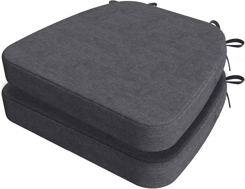 Photo 1 of AAAAAcessories D-Shaped Chair Cushions for Dining Chairs with Ties and Removable Cover, 2" Thick Dining Kitchen Chair Pads, Indoor Dining Room Chair Cushions, 17" x 16", Set of 2, Dark Grey