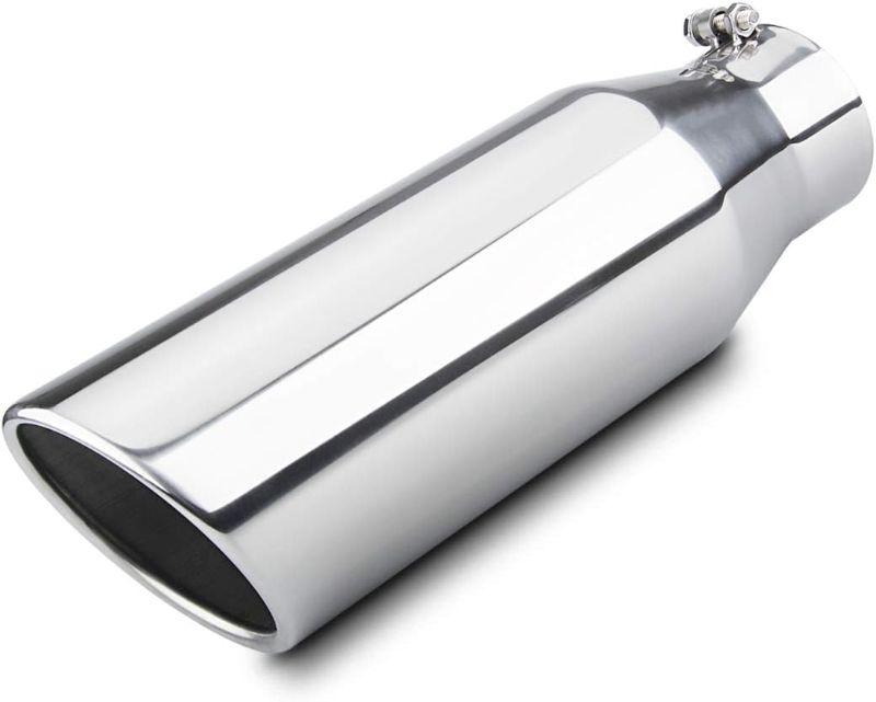 Photo 1 of Diesel Exhaust Tip 4", 6" Outlet 18" Overall Length Bolt-On Truck Tip, Rolled Angle Cut, Polished Muffler Tip…