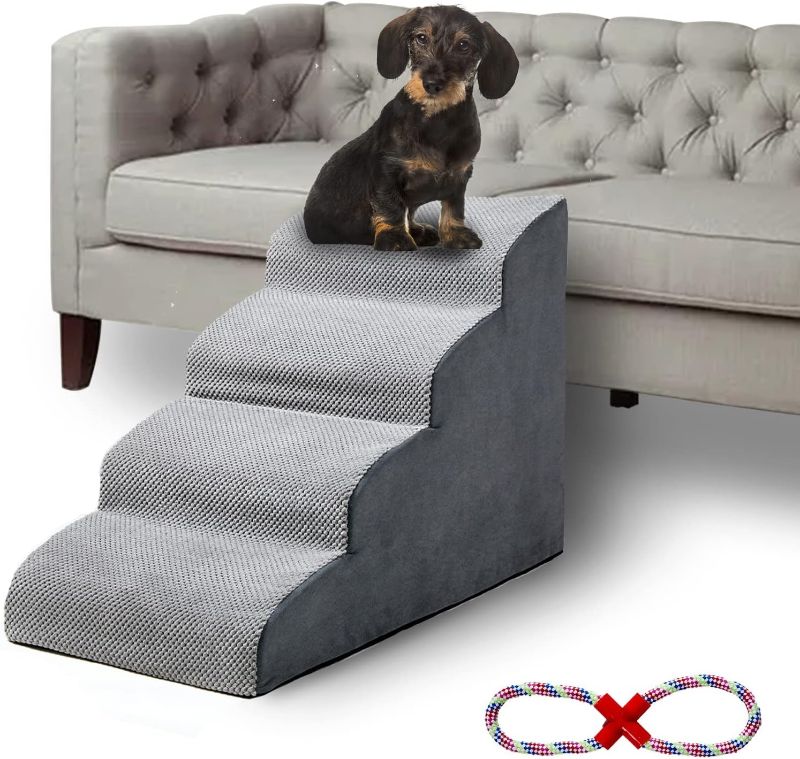 Photo 1 of Dog Stairs, Pet Stairs with High-Density Foam and Removeable Cover, 19.7" High Dog Ramp for Bed Non-Slip Pet Steps for Small Dogs, Cats to Get on High Bed, Sofa, Couch(4-Step, Grey)