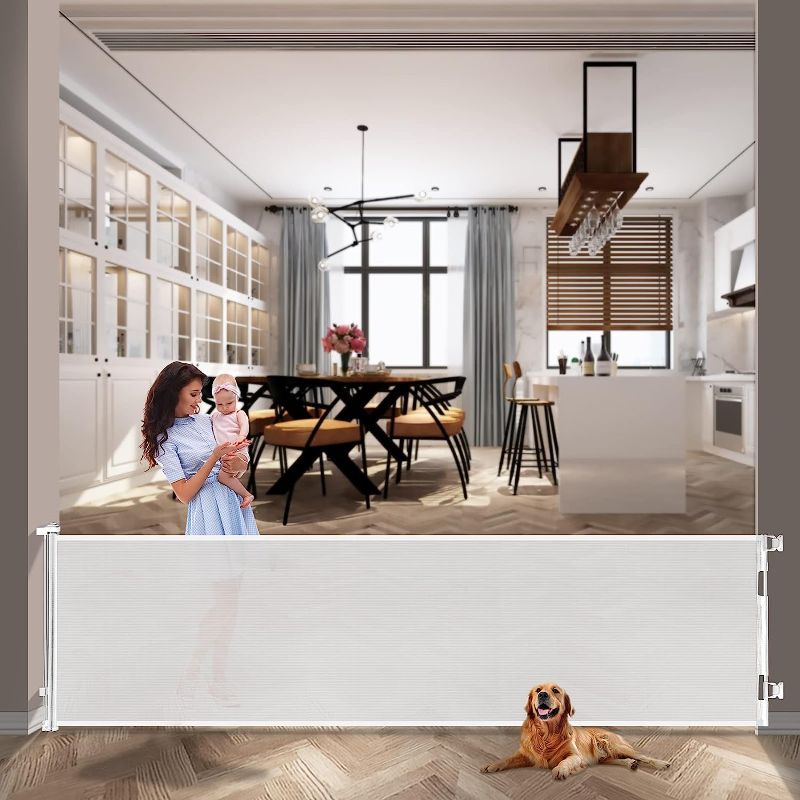 Photo 1 of Retractable Baby Gate,Mesh Baby Extra Wide Gate,Extra Long Dog Gate,33" Tall,Large Extends up to 118" Wide,Child Safety Extra Large Gate for Doorways, Stairs, Hallways, Indoor/Outdoor?White,33"x118"?