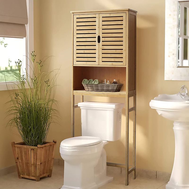 Photo 1 of Bamboo Over The Toilet Storage Cabinet, Bathroom Space Saver, Over The Toilet Rack with Adjustable Shelf, Natural color