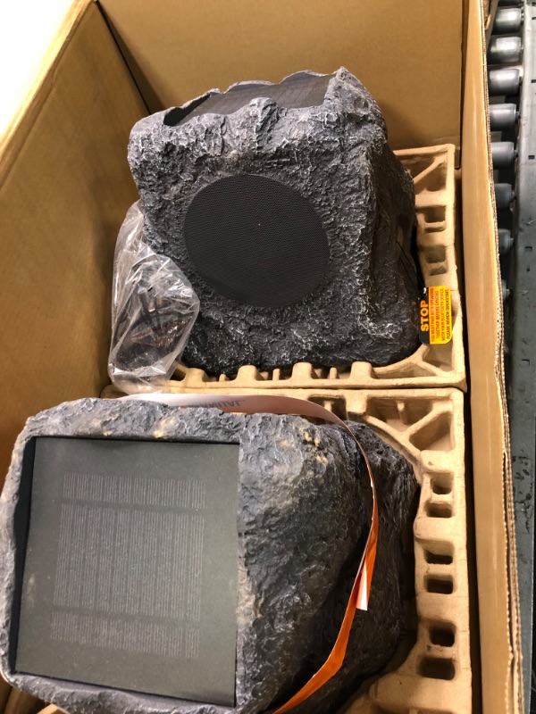 Photo 3 of Innovative Technology Outdoor Rock Speaker Pair - Wireless Bluetooth , for Garden, Patio, Waterproof, Built for all Seasons & Solar Powered with Rechargeable Battery, Music Streaming - Charcoal