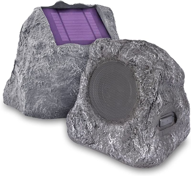 Photo 1 of Innovative Technology Outdoor Rock Speaker Pair - Wireless Bluetooth , for Garden, Patio, Waterproof, Built for all Seasons & Solar Powered with Rechargeable Battery, Music Streaming - Charcoal