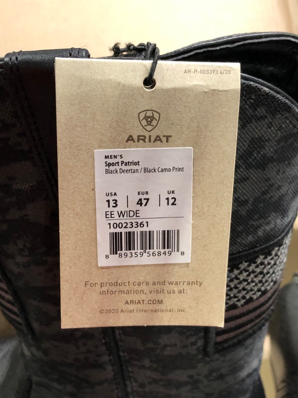 Photo 1 of ARIAT Men's Sport Patriot Western Boot 13 Wide Black Deertan/Black Camo Print