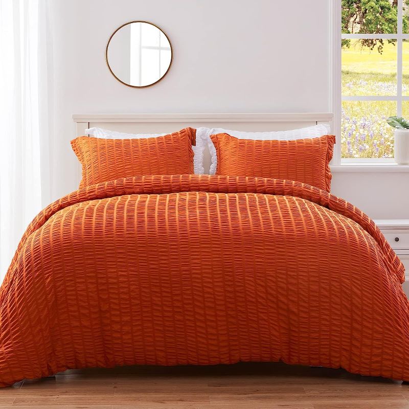 Photo 1 of AveLom Terracotta Seersucker Duvet Cover Set King Size (104 x 90 inches), 3 Pieces (1 Duvet Cover + 2 Pillow Cases), Ultra Soft Washed Microfiber, Textured Duvet Cover with Zipper Closure, Corner Ties