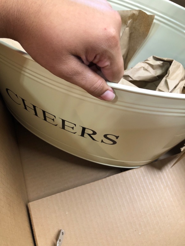 Photo 1 of “Cheers” Beige Basket- HANDLE BROKE OFF BUT IS IN THE BOX